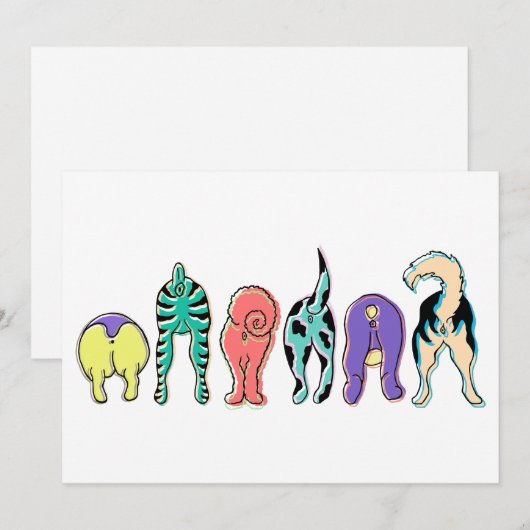 犬カラフルのお尻 招待状 (正面/裏面)