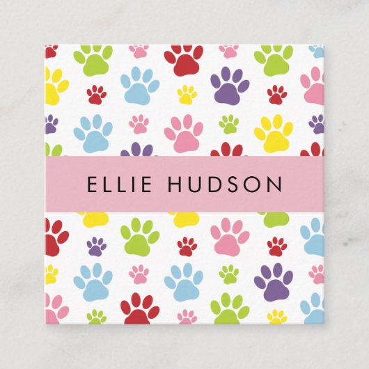 犬カラフルのトリマー,ドッグウォーカー,ペットショップ スクエア名刺 (正面)