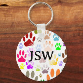 犬カラフルの手が全てのイニシャルに印カスタム刷 キーホルダー (正面)