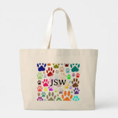 犬カラフルの手が全てのイニシャルに印カスタム刷 ラージトートバッグ (裏面)