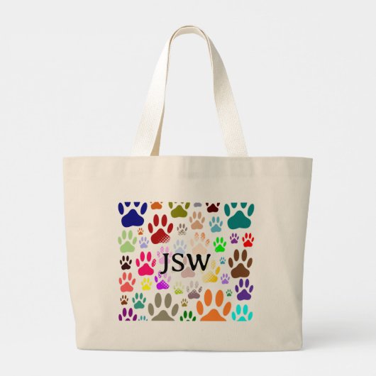 犬カラフルの手が全てのイニシャルに印カスタム刷 ラージトートバッグ (裏面)