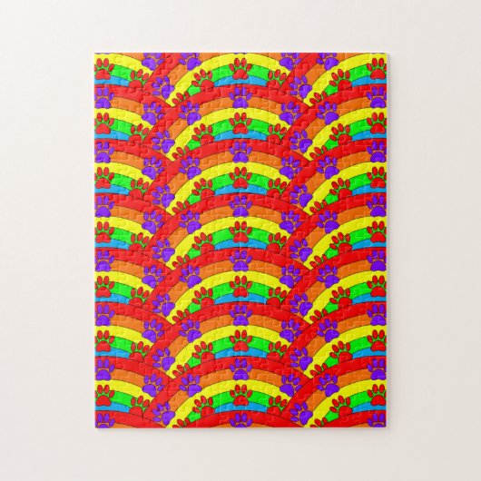 犬カラフルの手が虹の背景にプリント ジグソーパズル (縦)