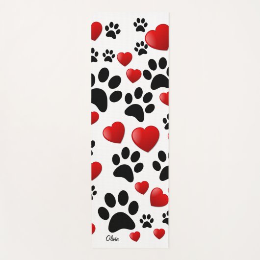 犬カラフルの手のプリントとハート名前をカスタムする ヨガマット (正面)