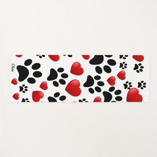 犬カラフルの手のプリントとハート名前をカスタムする ヨガマット (正面(横))