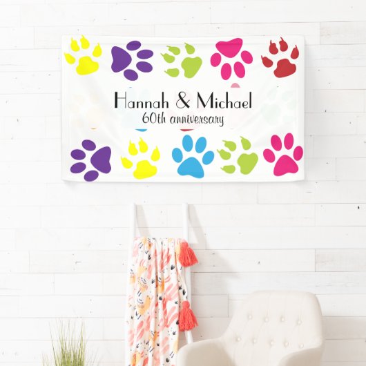 犬カラフルの手,前足のパターン,犬の手,記念日 横断幕 (インサイチュ)