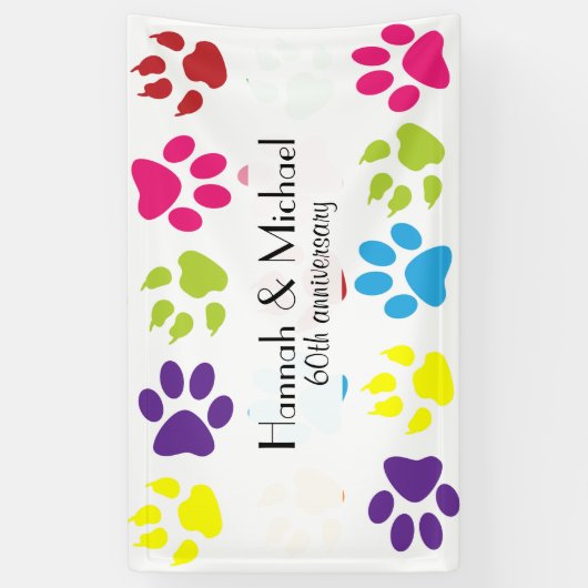 犬カラフルの手,前足のパターン,犬の手,記念日 横断幕 (縦)