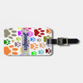 犬カラフルの足が一面に印刷 ラゲッジタグ (正面横)