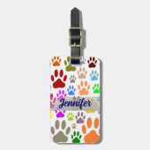 犬カラフルの足が一面に印刷 ラゲッジタグ (正面縦)