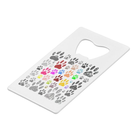 犬カラフルの足動揺してが灰色に印刷される クレジットカード栓抜き (裏面アングル)