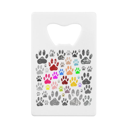 犬カラフルの足動揺してが灰色に印刷される クレジットカード栓抜き (裏面)