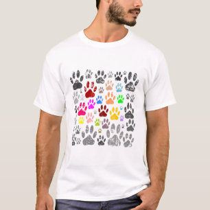 犬カラフルの足動揺してが灰色に印刷される Tシャツ