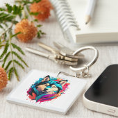 犬カラフルの頭の毛の鮮やか生えた恋人 キーホルダー (正面右)