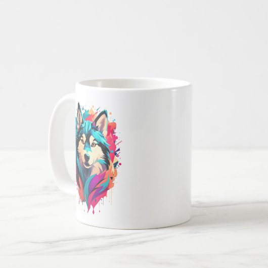 犬カラフルの頭の毛の鮮やか生えた恋人 コーヒーマグカップ (正面左)