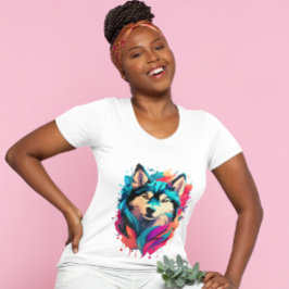 犬カラフルの頭の毛の鮮やか生えた恋人 Tシャツ