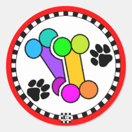 犬カラフルの骨と足 ラウンドシール