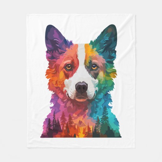 犬カラフルの フリースブランケット (正面)