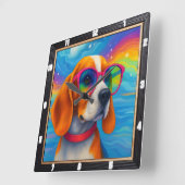 犬カラフルサングラスアポップ・アートのート スクエア壁時計 (傾斜)