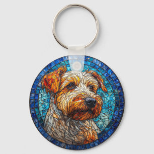 犬カラフルステンドグラスポートレート キーホルダー