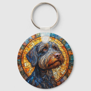 犬カラフルステンドグラスポートレート キーホルダー