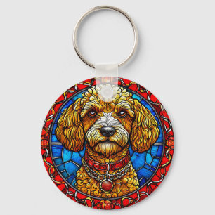 犬カラフルステンドグラスポートレート キーホルダー