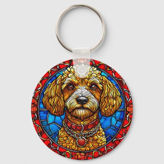 犬カラフルステンドグラスポートレート キーホルダー (正面)