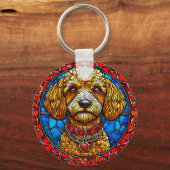 犬カラフルステンドグラスポートレート キーホルダー (正面)