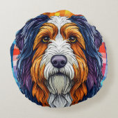 犬カラフル芸術的のポートレート ラウンドクッション (裏面)