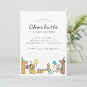 犬カラフル誕生日パーティーへの招待 招待状 (スタンド正面)