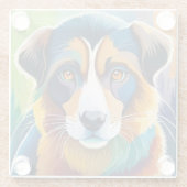 犬カラフル顔接写 ガラスコースター (裏面)