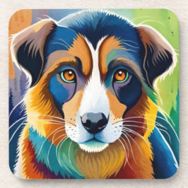 犬カラフル顔接写 コースター
