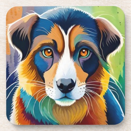 犬カラフル顔接写 コースター (正面)