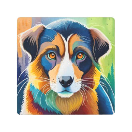 犬カラフル顔接写 メタルプリント