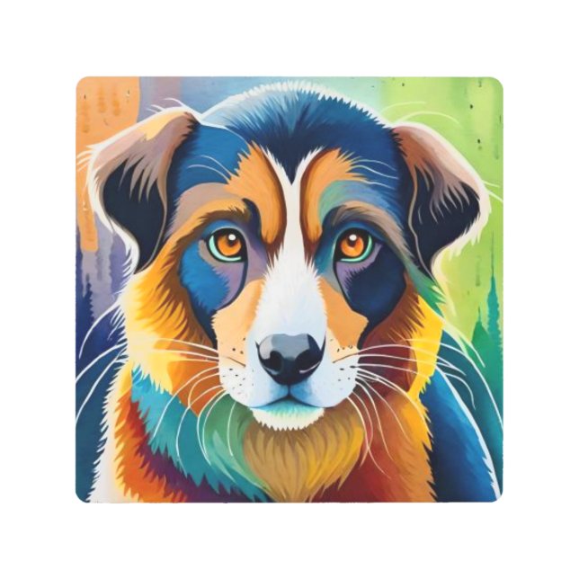 犬カラフル顔接写 メタルプリント (正面)