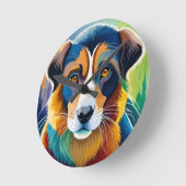 犬カラフル顔接写 ラウンド壁時計 (傾斜)
