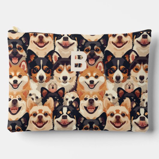 犬カラフル、モノグラム動物パターン アクセサリーポーチ (正面)