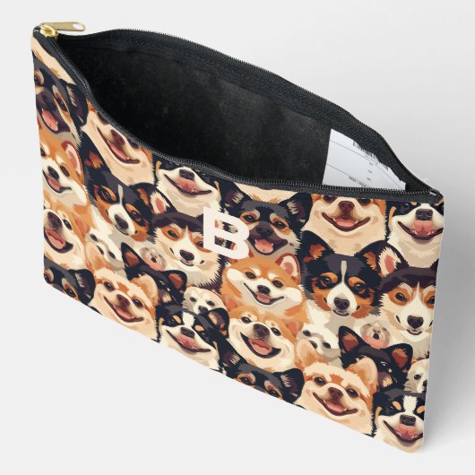 犬カラフル、モノグラム動物パターン アクセサリーポーチ (見開き)