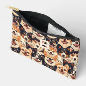 犬カラフル、モノグラム動物パターン アクセサリーポーチ (見開き)