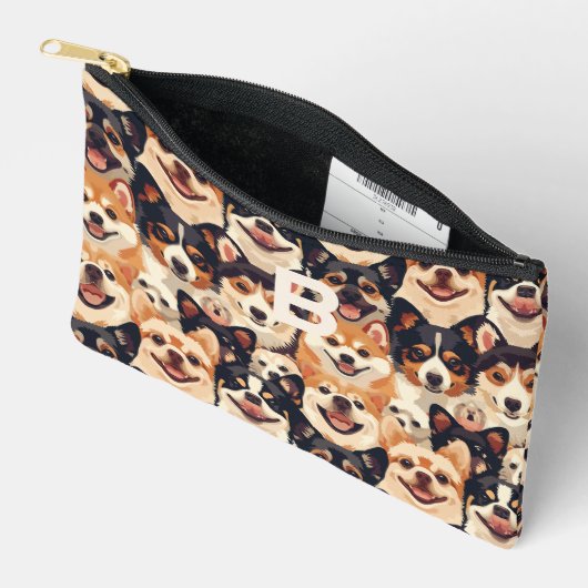 犬カラフル、モノグラム動物パターン アクセサリーポーチ (見開き)