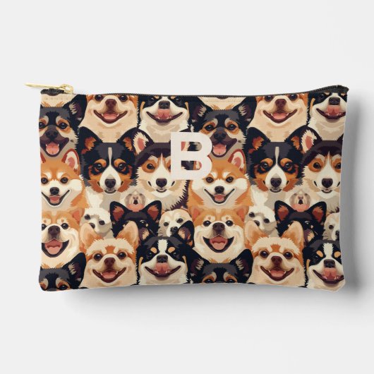 犬カラフル、モノグラム動物パターン アクセサリーポーチ (正面)