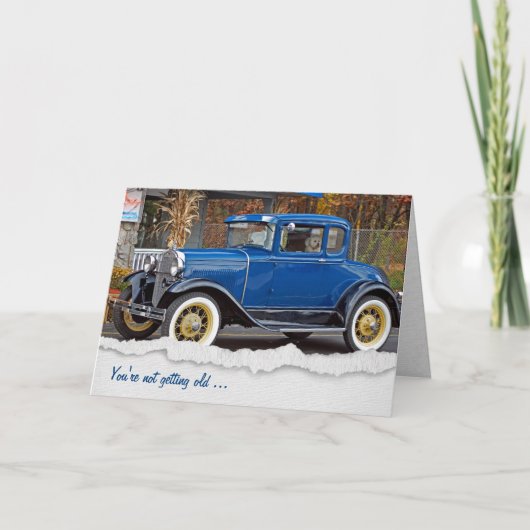 犬クラシック付き古い車 カード (正面)