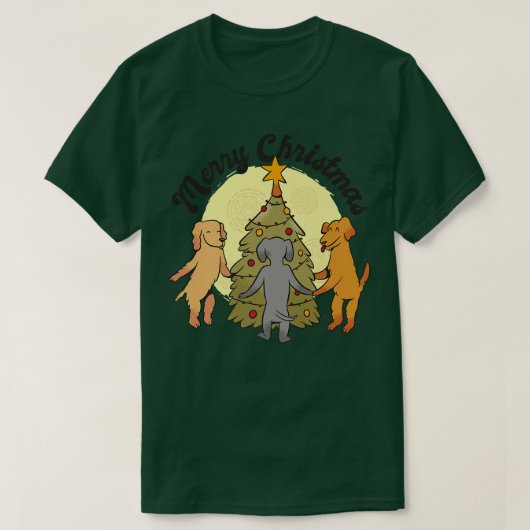 犬クリスマスツリーのデコレーションカッコいい漫画のトップペ Tシャツ (デザイン正面)