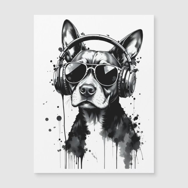 犬クールのヘッドフォンかわいいペット白黒インク (正面)