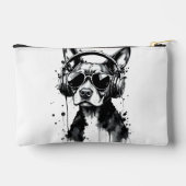犬クールのヘッドフォンかわいいペット白黒インク アクセサリーポーチ (裏面)