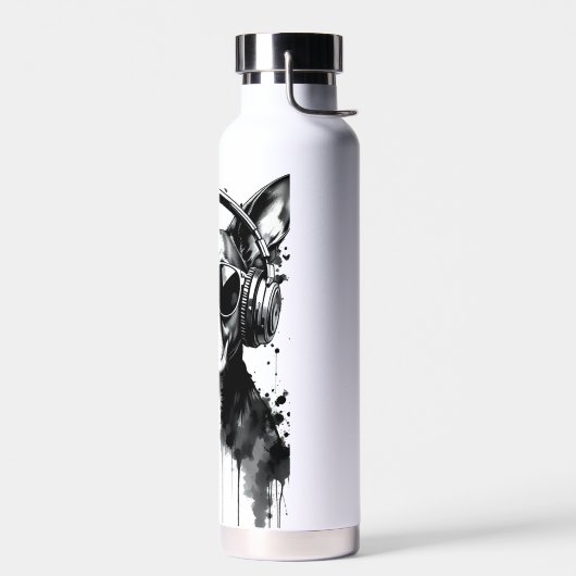 犬クールのヘッドフォンかわいいペット白黒インク ウォーターボトル (左面)