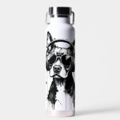 犬クールのヘッドフォンかわいいペット白黒インク ウォーターボトル (正面)