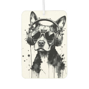 犬クールのヘッドフォンかわいいペット白黒インク カーエアーフレッシュナー