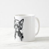 犬クールのヘッドフォンかわいいペット白黒インク コーヒーマグカップ (正面右)