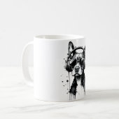 犬クールのヘッドフォンかわいいペット白黒インク コーヒーマグカップ (正面左)