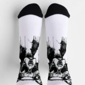 犬クールのヘッドフォンかわいいペット白黒インク ソックス (上部)