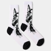 犬クールのヘッドフォンかわいいペット白黒インク ソックス (右)